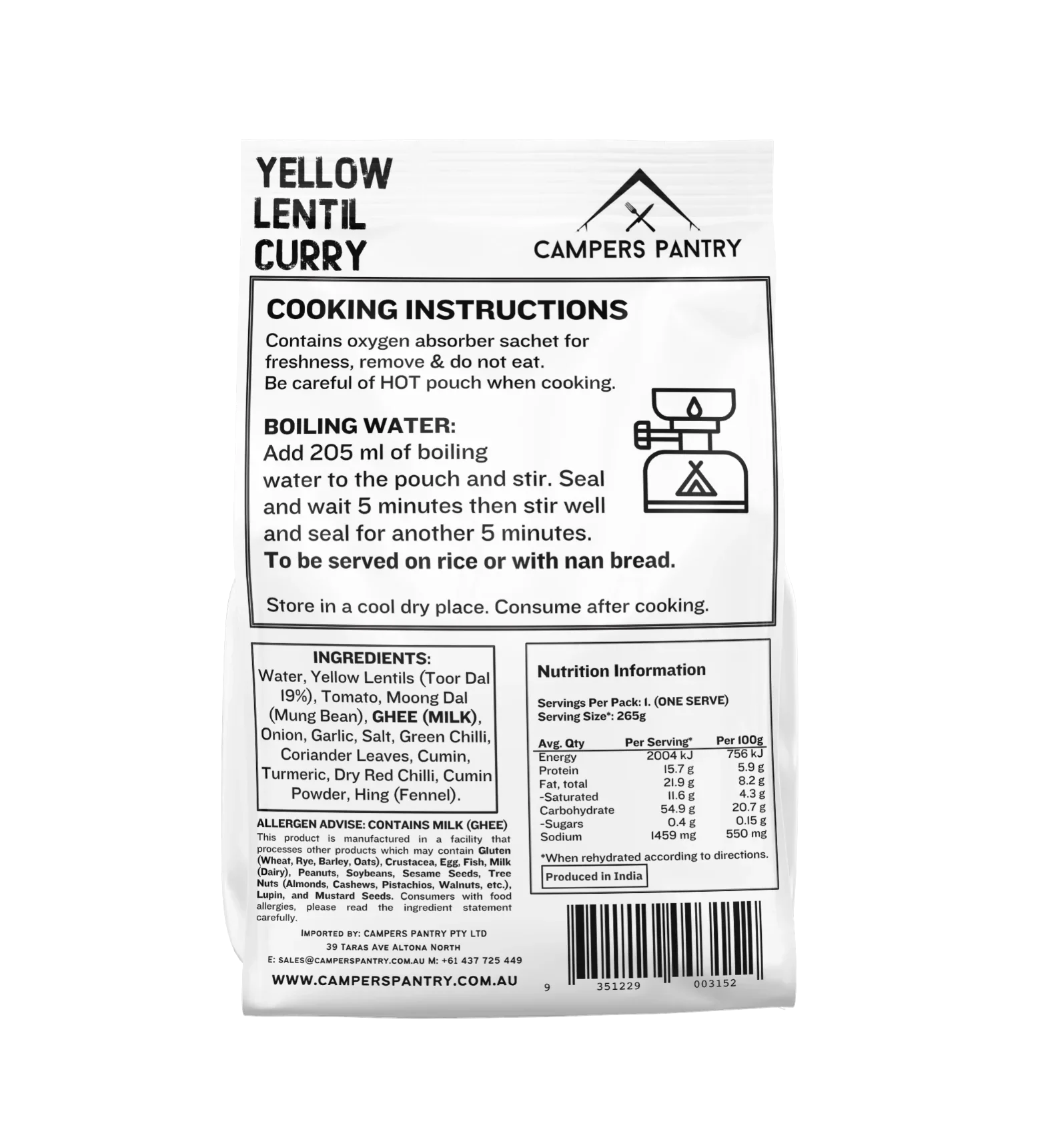 Campers Pantry Yellow Lentil Curry - Image 2