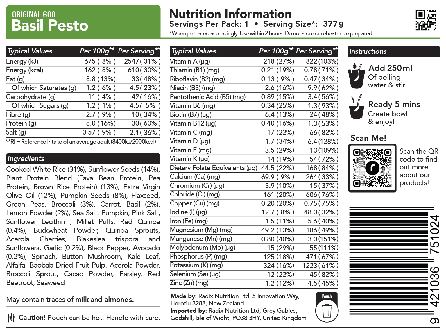 Radix Nutrition Original Meal Basil Pesto - Image 5